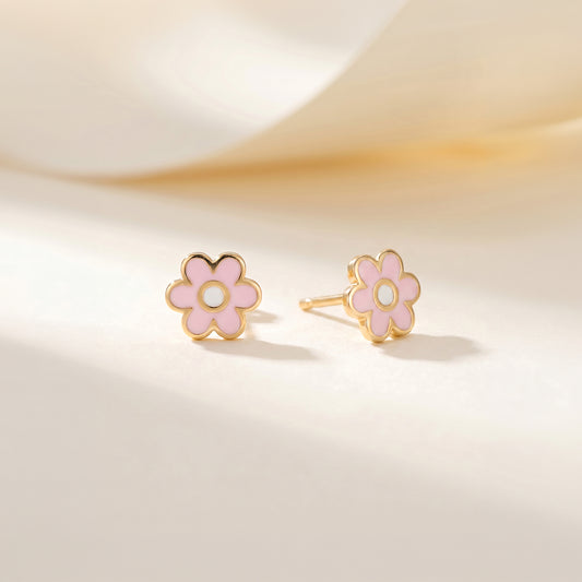 Enamel Flower Earrings For Kids