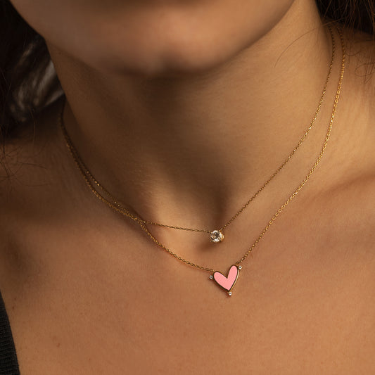 Sketchy Petite Heart Triple Diamond Necklace