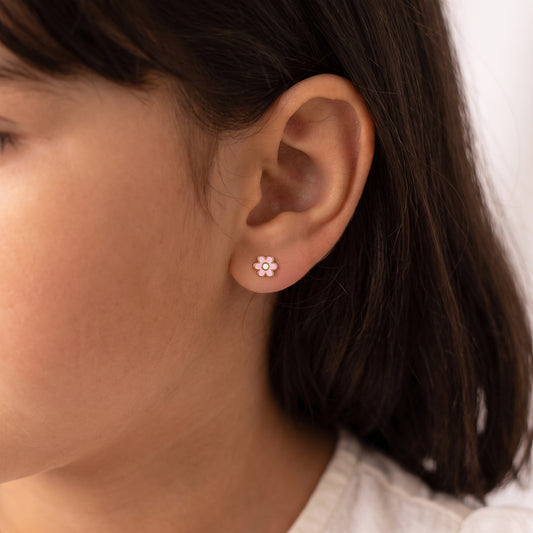 Enamel Flower Earrings For Kids