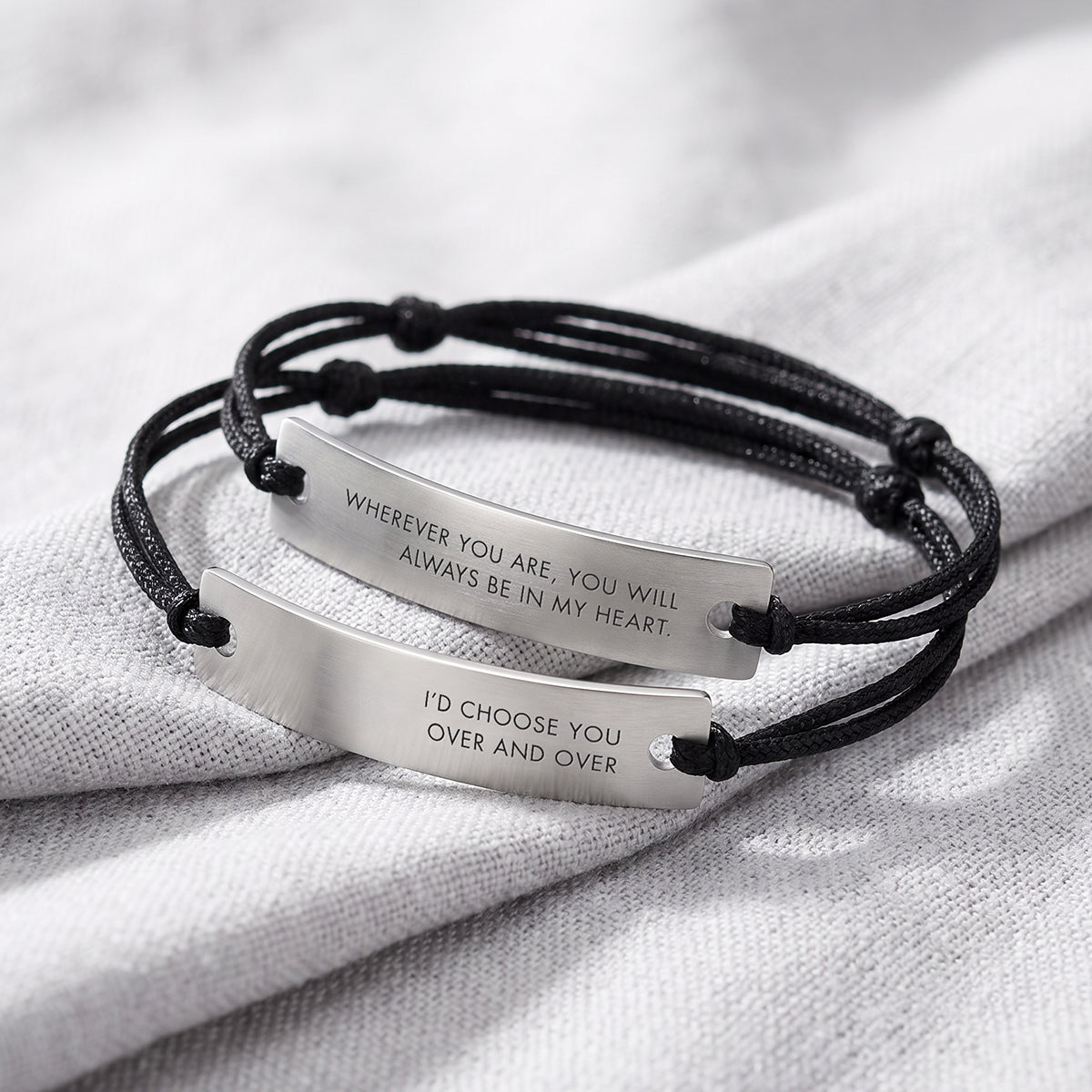 Engraved Rectangle Rope Bracelet (L)