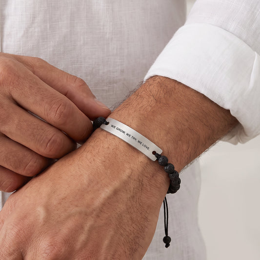 Engraved Rectangle Beads Bracelet