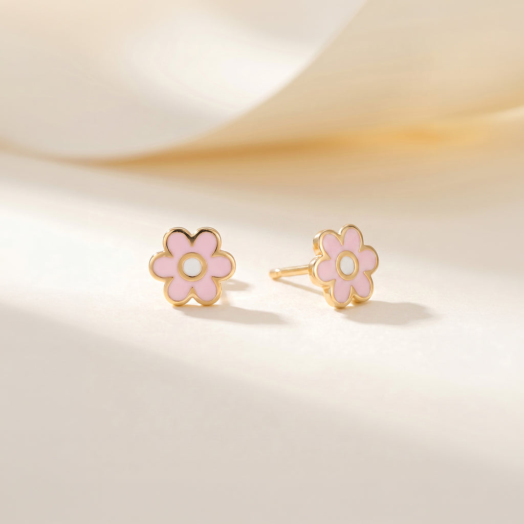Enamel Flower Earrings For Kids