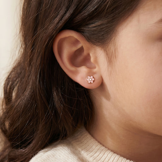 Enamel Flower Earrings For Kids