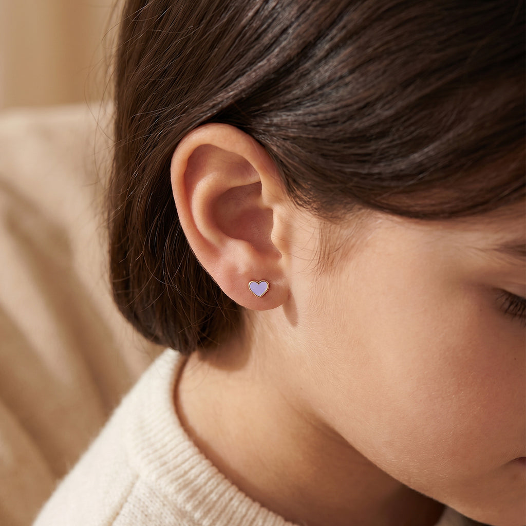 Enamel Heart Earrings For Kids