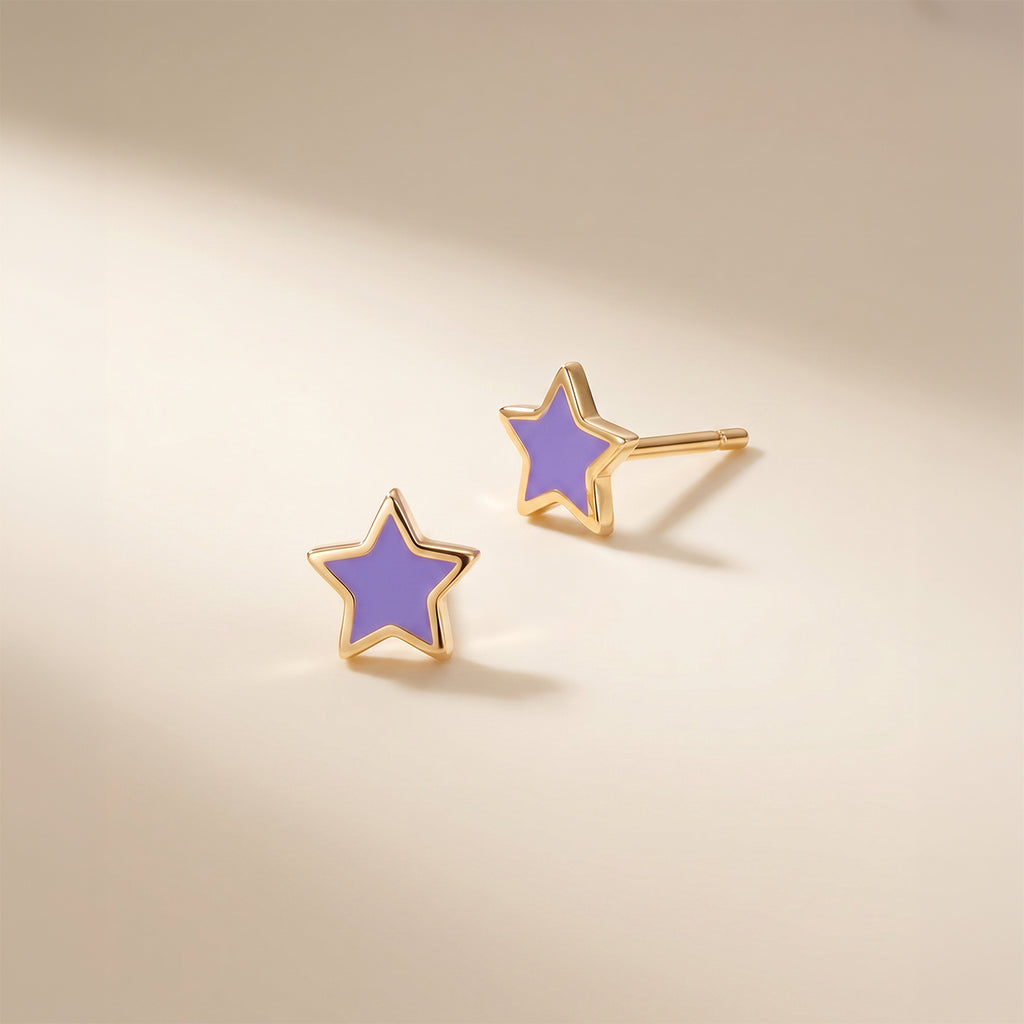 Enamel Star Earrings For Kids
