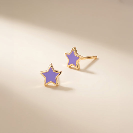 Enamel Star Earrings For Kids