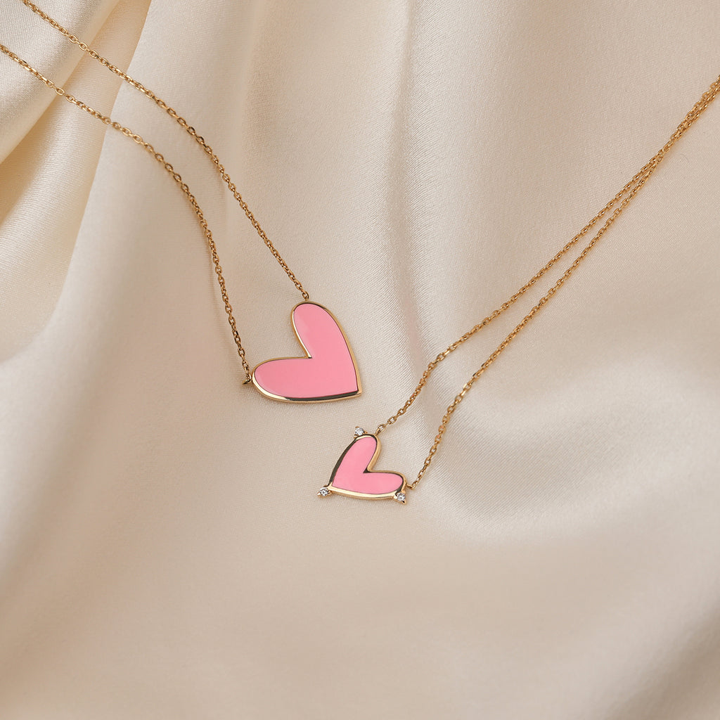 Sketchy Petite Heart Triple Diamond Necklace