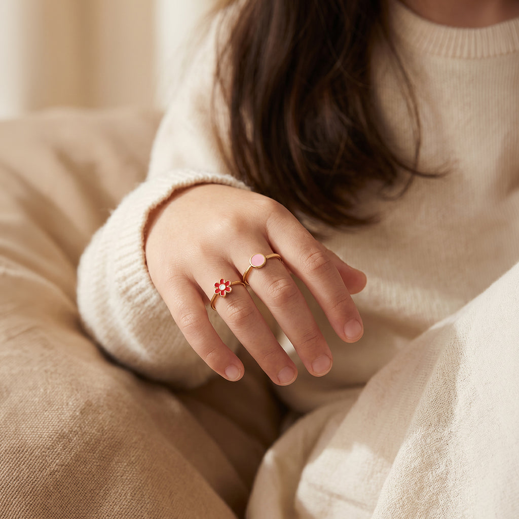 Simple Circle Enamel Ring For Kids