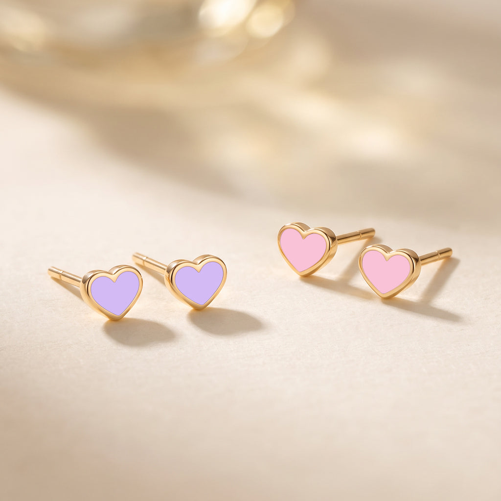 Enamel Heart Earrings For Kids
