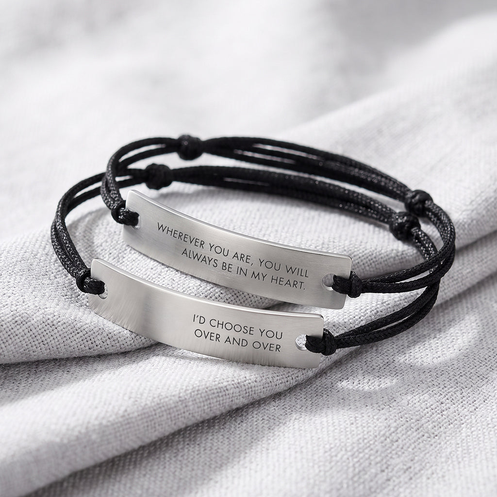 Engraved Rectangle Rope Bracelet (L)