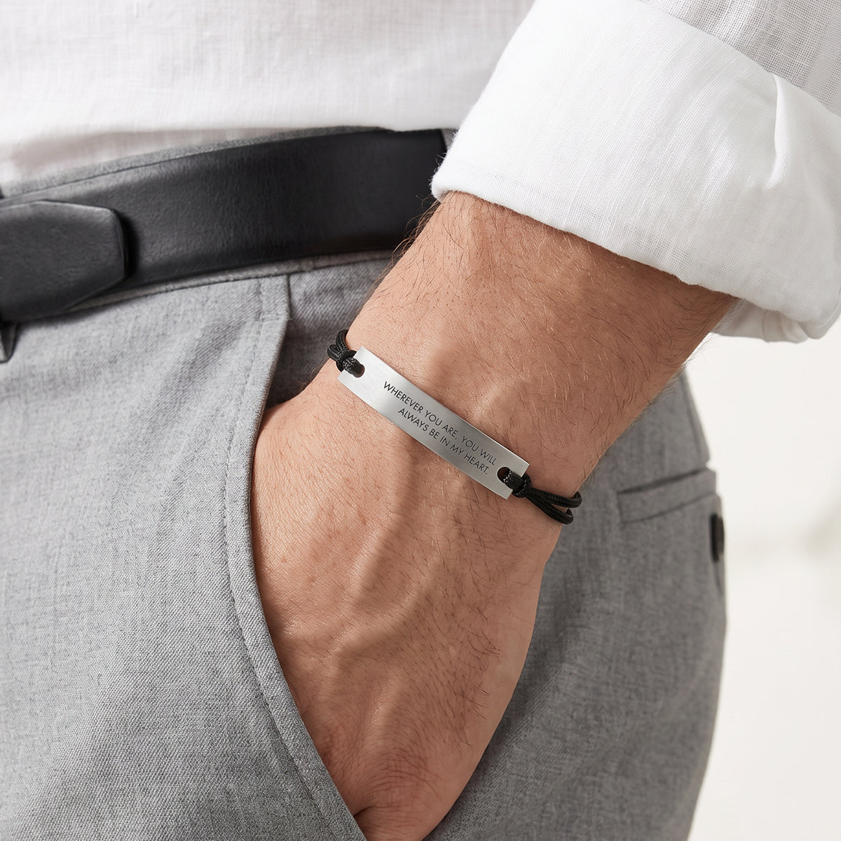 Engraved Rectangle Rope Bracelet (L)