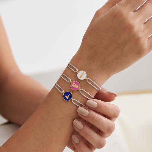 Kufi Letter Round Enamel Rope Bracelet