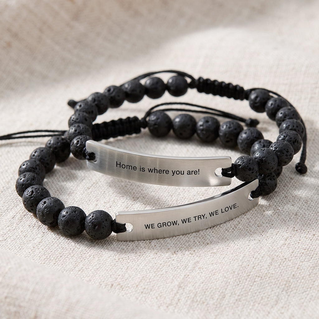 Engraved Rectangle Beads Bracelet