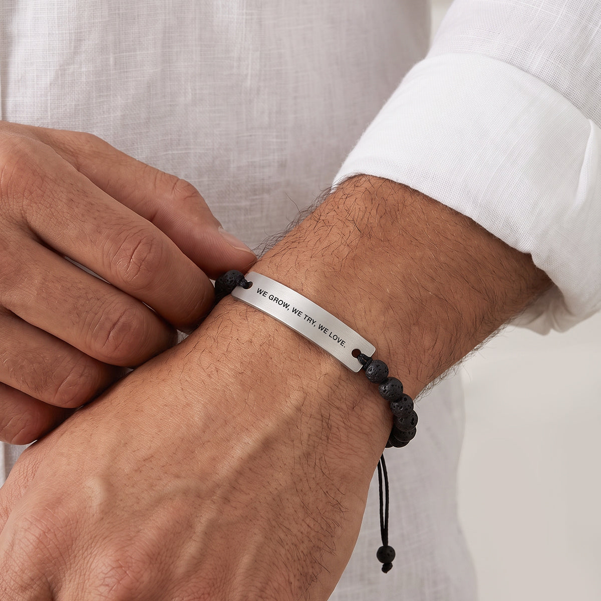 Engraved Rectangle Beads Bracelet