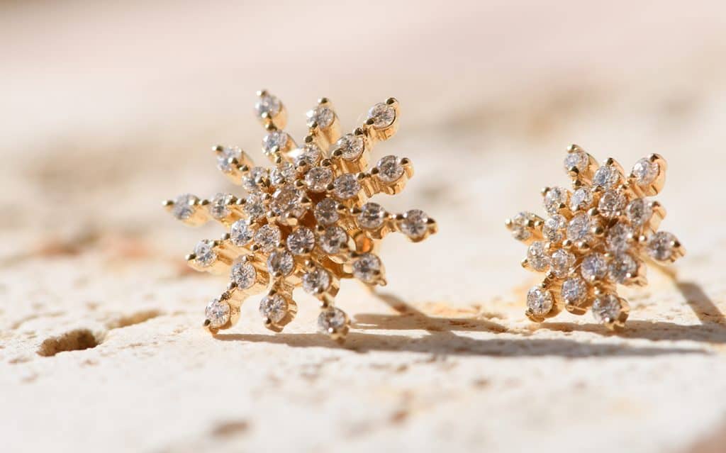 Big and Small Diamond Snowflake Earrings